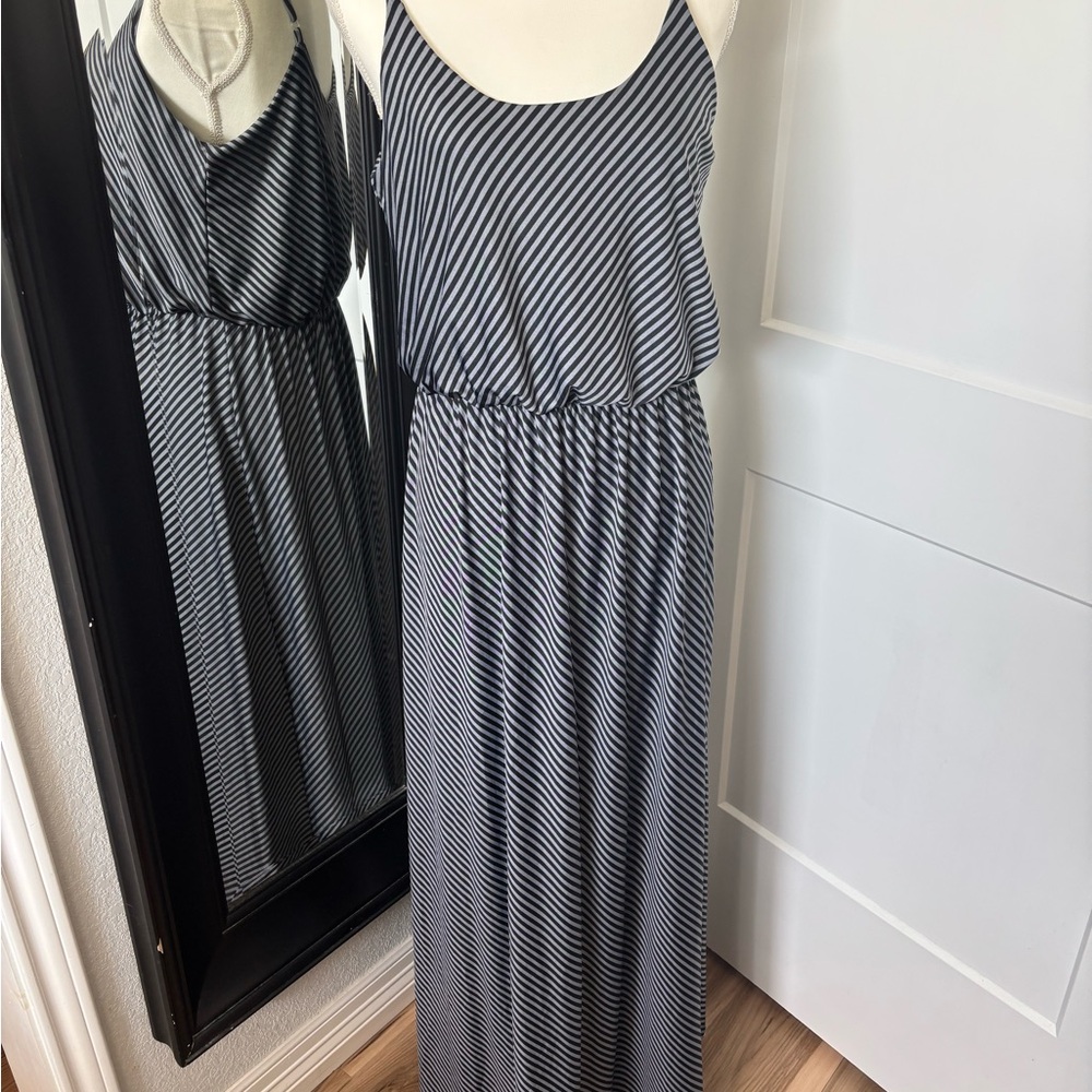 Espresso Blue and White Sleeveless Sundress Maxi